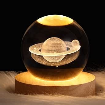 DNIEBW 3D Saturn Crystal Ball Night Light Glass Ball Night Lamp with Wooden Base Fantasy Decoration Crsytal Ball Saturn LED Galaxy Planet Nightlight Bedroom Decor Galaxy Planets, Engraved Crystal, Ball Lamps, Table Led, 3d Crystal, 3d Laser, Bedroom Lamps, Birthday Gifts For Kids, Night Lamps