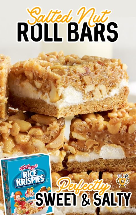 Whip up easy Salted Nut Roll Bars with gooey caramel, marshmallow, and crunchy peanuts. Perfect for parties or a quick sweet treat! Salted Nut Bars Recipe, Salted Peanut Marshmallow Bars, Butter Finger Caramel Crunch Bars, Nut Roll Bars, Salted Nut Roll Bars, Salted Caramel Turtle Fudge Bars, Salted Nut Roll, Salted Nut Rolls, Nut Roll