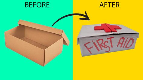 How to Make First Aid Box at home | Best out of Waste | DIY Projects First Aid Box Ideas, First Aid Project, First Aid Box Diy, How To Make First Aid Box Diy, Dollar Tree First Aid Kit, First Aid Kit Diy Travel Mini, Simple First Aid Kit, First Aid For Kids, Earth Projects