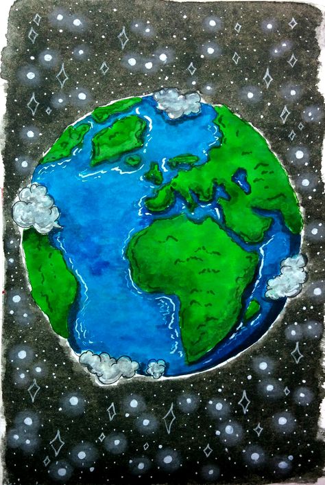 Cartoon Earth Planet, Realistic Earth Drawing, World Drawing Earth Sketch, Earth Drawing Aesthetic, Earth Drawing Creative, Earth Drawing Simple, Earth Drawing Easy, Earth Graffiti, Drawing Of Earth