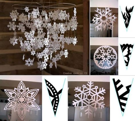 Wonderful DIY Beautiful Paper Snowflake Mobile From Template | WonderfulDIY.com Diy Christmas Snowflakes, Butterfly Chandeliers, Paper Snowflakes Diy, Snowflake Cutouts, How To Make Snowflakes, Snow Flakes Diy, Unique Christmas Decorations, Diy Christmas Decorations, Cool Christmas Trees