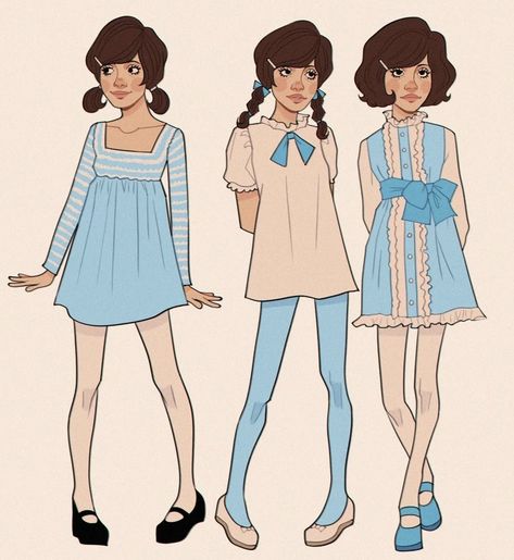 60s Art Style, 1970s Character Design, 60s Character Design, 70s Oc, 60s Art, Fancy Art, Fashion Art Illustration, Drawing Clothes, Girls Characters