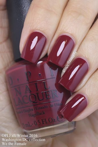 We the Female is a deep garnet red cream nail polish / lacquer from the OPI Washington DC Collection for Fall/Winter 2016 @annethompson Opi Washington Dc Collection, Cream Nail Polish, Dc Collection, Cream Nail, Opi Nail Colors, Cream Nails, Garnet Red, Colorful Nail Designs, Opi Nails