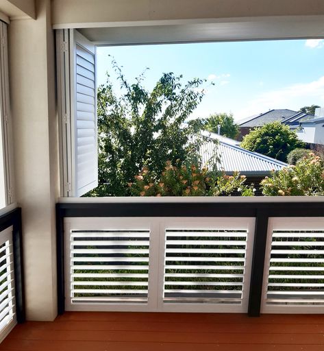 Japanese Porch, Australia Dollar, Balcony Blinds, Aluminium Shutters, Lattice Patio, Designer Window Treatments, Outdoor Shutters, Deck Railing Design, Sliding Shutters