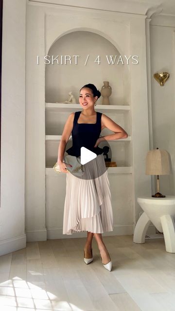 Wendy Nguyen on Instagram: "1 Skirt, 4 Ways 🤍 This skirt has so much movement! It just moves in such a light graceful way ☁️ And it’s so versatile - easy to style from dressy to brunch to office to running errands 🍂 I also find the length petite-flattering. 

Comment ‘OUTFITS’ and I’ll DM you links to all of these looks. Also linked on my LTK - https://liketk.it/4TYjs 🤍 Happy autumn 🍂 

Which styling is your favorite?" Wendy Nguyen, Happy Autumn, Happy Fall, Running Errands, Running, Skirt, Instagram