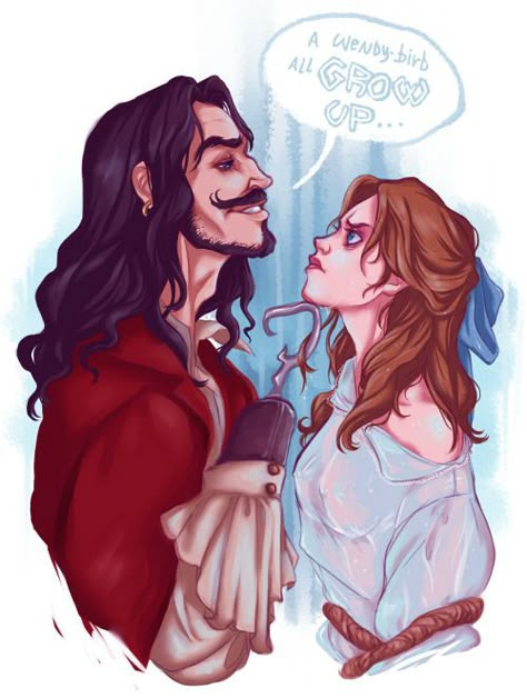 Captain Hook & Grown up Wendy Darling~Peter Pan <<< HOOK!! BACK AWAAAYYYYY FROM WENDY THIS INSTANT!!! Peter Pan Captain Hook, Peter Pan Art, Drawing Disney, Wendy Darling, Peter Pan Disney, Animation Disney, Art Disney, Captain Hook, Zootopia