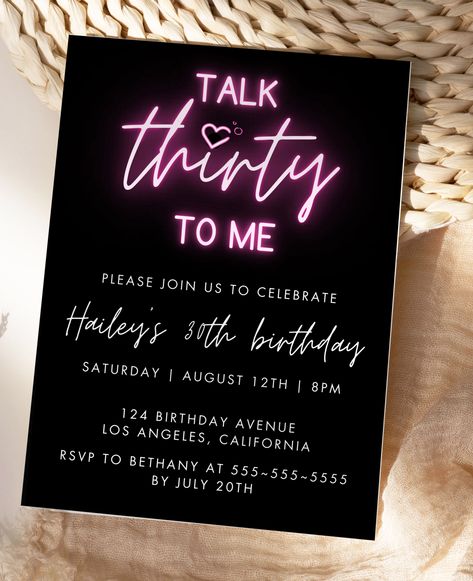 This editable 30th Birthday Party Invitation is perfect for you if you're looking for a beautiful invitation that you can edit and print at home. Instant download editable in Canva 30th Birthday Ideas For Women Themes Black, 30th Birthday Theme Ideas For Women, 30th Birthday Ideas For Women Decoration, Summer 30th Birthday Party, 30th Birthday Ideas For Women Party, Classy 30th Birthday Party, 30th Birthday Ideas For Women Themes Turning 30, 30th Birthday Party Themes For Women, 30th Birthday Themes For Women