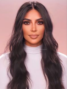 Kim Kardashian makeup Kim K Natural Makeup, Kim Kardashian Glam Makeup, Kim K Wedding Makeup, Dark Brown Hair Makeup Looks, Kim K Makeup Looks Natural, Celebrity Glam Makeup, Make Kardashian, Kim K Glam, Kim K Makeup Looks