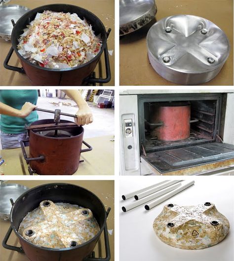 Upcycle: When sawdust meets plastic bags ... | the ReFab Diaries Plastik Recycling, Recycle Design, Upcycle Plastic, Recycled Plastic Bags, Standard Kitchen, Upcycle Repurpose, Melted Plastic, Recycled Plastic Furniture, Kitchen Oven