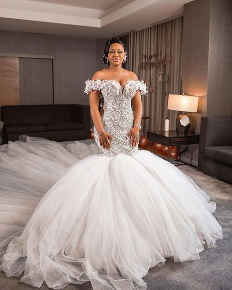 2023 Oct Arabic Aso Ebi Luxurious White Mermaid Wedding Dress Beaded Crystals Tulle Bridal Gowns Dresses ZJ303 From Chic_cheap, $424.88 | DHgate.Com Nigerian Wedding Dresses, White Mermaid Wedding Dress, Tropical Wedding Dresses, Wedding Dress Beaded, Wedding Dress Sewing Patterns, Nigerian Wedding Dress, Glam Wedding Dress, Princess Wedding Gown, Sparkly Wedding Dress