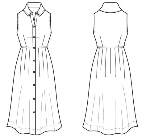 Flat Sketches Dresses Flat Sketch, Dress Flat Sketch, Flats Drawing, Technical Sketch, Dress Templates, Ruffles Blouse, Flat Drawings, Fashion Design Template, Flat Sketches