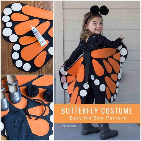 Book Inspired Costumes, Easy World Book Day Costumes, Toddler Butterfly Costume, Diy Butterfly Costume, Sew Costume, Diy Girls Costumes, Monarch Butterfly Costume, Butterfly Halloween Costume, Butterfly Wings Costume