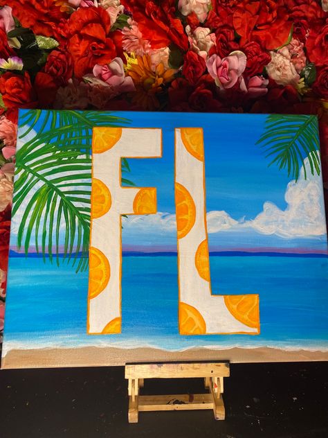 #florida #acrylicpaintingideas #custom #oranges #beach #palmtrees Florida Painting Ideas, Florida Painting, Baby Art Projects, Florida Art, Painting Inspo, Baby Art, Box Ideas, Painting Ideas, Palm Trees