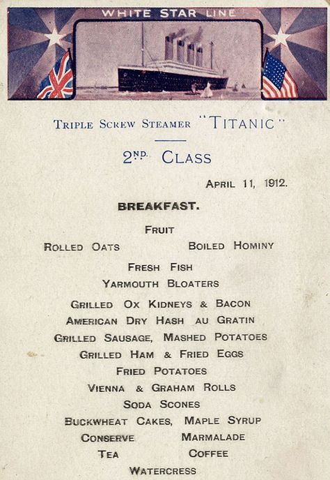 These Are Actual Menus for the Titanic's First, Second, and Third Class Passengers  - CountryLiving.com Titanic 2, Titanic Artifacts, Titanic Facts, Titanic History, Titanic Ship, Vintage Menu, The Titanic, Rms Titanic, Breakfast Menu