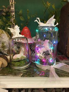 Mason Jar Diorama, Diy Fairy Jar, Fairy Unicorn Party, Unicorn Room Decor, Firefly Lights, Fairy Jars, Unicorn Crafts, Instruções Origami, Jar Art