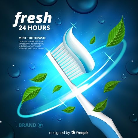 Fresh toothpaste advertisement realistic... | Free Vector #Freepik #freevector #medical #health #dental #dentist Toothpaste Advertisement, Dental Care For Kids, Crest Toothpaste, Oral Care Products, Preventive Dentistry, Flavored Toothpaste, Family Dental Care, Colgate Toothpaste, Dental Kids