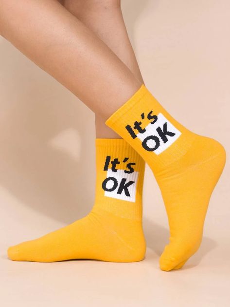 Slogan Graphic Crew Socks | SHEIN EUR Socks Graphic Design, Sock Product Photography, Socks Aesthetic Photography, Sock Branding, Socks Design Ideas, Sock Photography, Fun Socks For Kids, Socks Photoshoot, Socks Photography