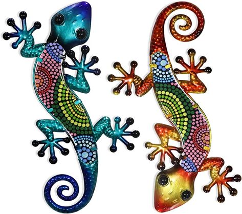 Amazon.com: HONGLAND Metal Gecko Wall Art 2 Pack 15 Inch Lizard Outdoor Decor Hanging Glass Sculpture Decoration for Garden Fence Home : Home & Kitchen Metal Gecko Wall Art, Gecko Wall Art, Colorful Lizards, Quilled Creations, Fence Decor, Outdoor Wall Art, Metal Wall Art Decor, Garden Wall Art, Dots Art