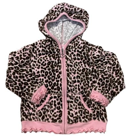 Greendog Pink & Black Animal Leopard Print Hoodie Coat Jacket Double Ruffles On Sleeves & Hem 4/4t Nwot Cpm. 6.3. Dr 2 Sweater Cute Y2k Clothes, Pink And Black Accessories, Mcbling Clothing, Leopard Print Clothes, Gyaru Clothes, Y2k Zip Up Hoodie, Leopard Print Hoodie, Leopard Coat, Leopard Jacket