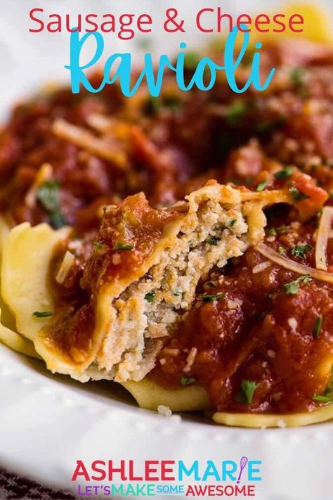 Meat And Cheese Ravioli, Sausage Ravioli Filling, Ravioli Recipe Filling, Sausage Ravioli Recipe, Cheese Ravioli Recipe, Ravioli Recipe Homemade, Sausage Ravioli, Homemade Italian Sausage, Homemade Pasta Dough