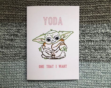 AlpacaBacpac on Etsy Baby Yoda Valentine, Yoda Valentine, Yoda Card, Baby Yoda Party, Yoda Party, Birthday Wishes Gif, Star Wars Valentines, Cards Valentines Day, Valentine Love Cards