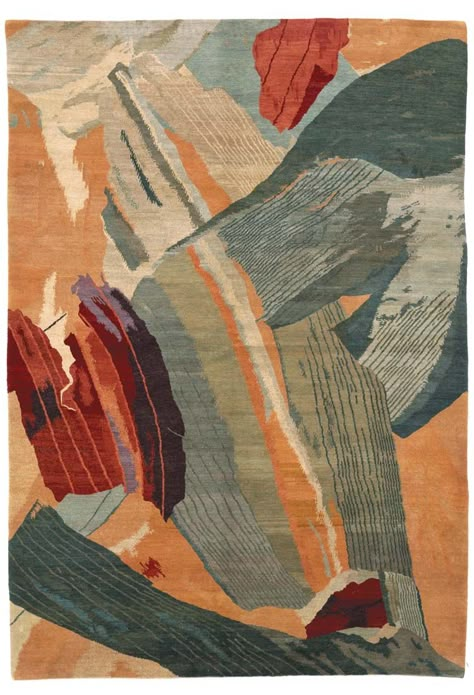 Somoroff shown in tangerine, hand-knotted in Himalayan wool. Carpet Inspiration, Modern Carpets, Carpet Designs, Art And Craft Materials, Contemporary Art Deco, Asian Rugs, Carpet Texture, William Morris Designs, Oversized Art