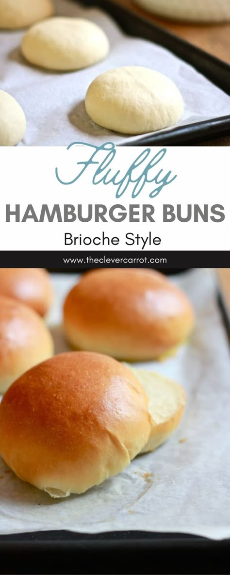 Fluffy Hamburger Buns, Brioche Hamburger Buns, The Clever Carrot, Clever Carrot, Bbq Sandwiches, Homemade Burger Buns, Burger Buns Recipe, Hamburger Bun Recipe, Homemade Hamburger Buns