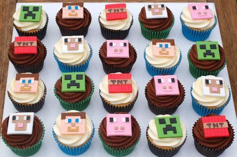 Minecraft Cupcake Cake, Minecraft Cake Cupcakes, Cupcakes Minecraft, Minecraft Cupcake, Pastel Minecraft, Minecraft Cakes, Birthday Cake And Cupcakes, Minecraft Cupcakes, Deco Cupcake