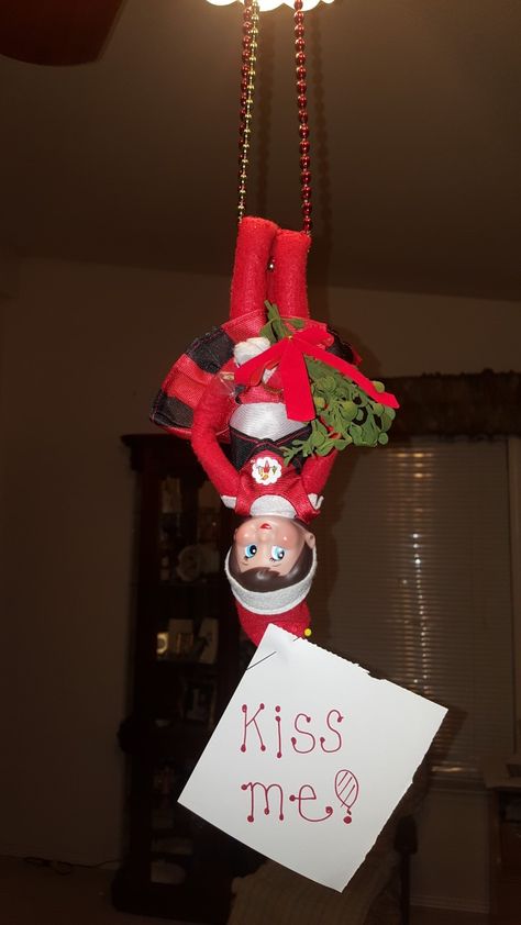 Elf on the Shelf wants to meet you under the mistletoe. Under The Mistletoe, On The Shelf, Kiss Me, Elf On The Shelf, To Meet, Meet You, Elf, Novelty Christmas, Shelves