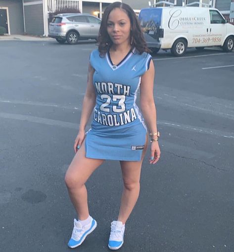 Jersey Dress Outfit 2000s, Nba Jersey Dress, Jersey Dress Outfit, Basketball Jersey Outfit, Jersey Outfits, North Carolina Basketball, 90s Outfits, 3 Strikes, Jersey Dresses