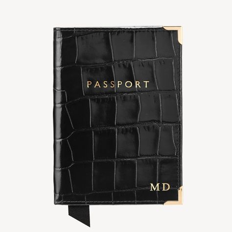 Plain Passport Cover in Black Croc | Aspinal of London Passport Stamps, Passport Case, Leather Passport Cover, Croc Print, Croc Leather, Aspinal Of London, Monica Bellucci, Crocodile Leather, Travel Collection