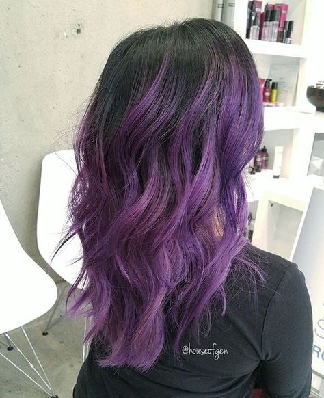 Black Hair With Purple Ombre, Purple Bayalage Hair, Purple Hair Ombre, Pinwheel Hair Color, Purple Hair Color Ideas, Hair Men Style, Purple Hair Color, Lavender Hair Colors, Light Purple Hair