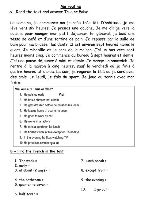 Ma routine exercise French Grammar Exercises, French Comprehension, Verb Practice, French Worksheets, French Verbs, Grammar Exercises, French Language Lessons, French Grammar, French Class