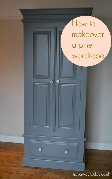 Update a wardrobe and give it a contemporary makeover with geometric knobs Pine Bedroom, Pine Bedroom Furniture, Pine Wardrobe, Painted Wardrobe, Painted Bedroom Furniture, Wardrobe Makeover, Furniture Design Wooden, Wooden Wardrobe, Pine Furniture