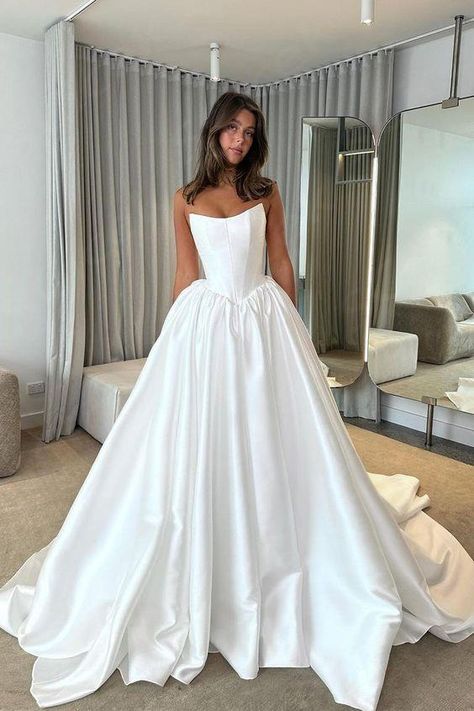 $229.00 Wedding Dresses With Train, Dresses With Train, Mopping The Floor, Satin Wedding Dresses, Top Wedding Dresses, Wedding Dresses Satin, Classic Wedding Dress, Wedding Dresses Strapless, Satin Wedding