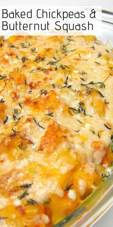 Baked Chickpeas, Butternut Squash Casserole, Food Fall, Vegetarian Casserole, Vegetarian Main Course, Christmas Meals, Vegetarian Thanksgiving, Resep Diet, Fall Recipe