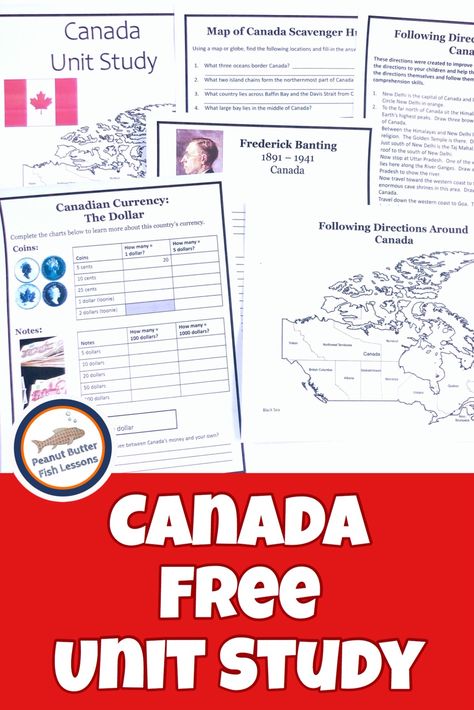 Canada_Unit_Study_PIN Canada Unit Study, Canada For Kids, Canadian Social Studies, Free Unit Study, Homeschool Units, Canadian Currency, Butter Fish, Canada Project, All About Canada