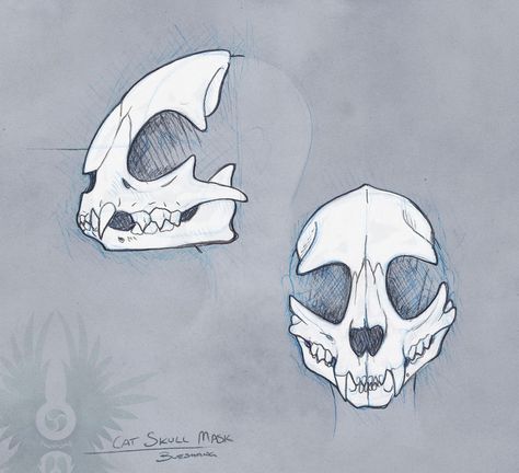 A concept sketch of a domestic cat skull mask I have brewing in the works... I'm at the stage of refining the design so constructive comment are welcome. Skull Mask Drawing Reference, Skull Masks Drawings, Skull Cat Fursuit, Cat Skull Reference, Skull Mask Drawing, Mask Drawing Reference, Cat Skull Mask, Animal Skull Mask, Animal Skull Drawing