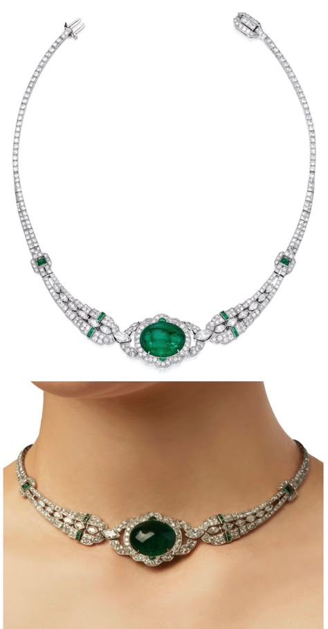 Emerald Diamond Set, Art Deco Emerald Necklace, Antique Emerald Necklace, Classic Diamond Necklace, Single Line Diamond Necklace, Art Deco Jewelry Necklace, Emerald Jewelry Necklace, Art Deco Diamond Jewelry, Emerald Jewelry Set