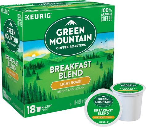 Green Mountain Coffee - Breakfast Blend K-Cup Pods (18-Pack) Keurig Coffee Pods, Green Mountain Coffee, Light Roast Coffee, Mountain Coffee, Keurig Coffee, Dark Roast Coffee, Decaf Coffee, Breakfast Cups, Foose