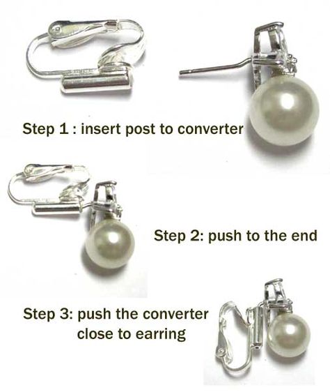 Easily and permanently adapt a post earring to be worn as a clip on earring. To use: 1) Insert your post earring vertically into the barrel on the front of the clip earring. The rubber insert in the barrel keeps the post secure. 2) Gently bend the design on the post earring down (approx. 90°) to face forward. Please Note: Earring posts should be at least 3/8" long for best results using this converter. Diy Earrings Dangle, Bridal Clip, Dangle Earrings Wedding, Crystal Bridal Earrings, Not Now, Bridal Earrings Drop, Jewelry Techniques, Stylish Earring, Trendy Necklaces