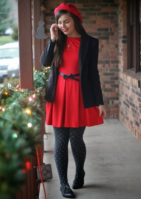 Janice Glimmer, Pretty Red Dress, Brooklyn Fashion, Polka Dot Tights, Modcloth Style Gallery, Modcloth Style, Brooklyn Style, Cherry Lips, Poses For Photography