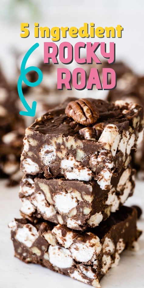 Easy Rocky Road Bars (No Bake Recipe) - Crazy for Crust Easy Rocky Road Recipe, Rocky Road Candy, Easy Rocky Road, Rocky Road Bars, Rocky Road Brownies, Rocky Road Recipe, Crazy For Crust, Rocky Road, Candy Recipes