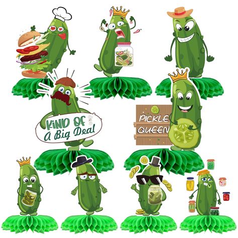 PRICES MAY VARY. Package Content: Get ready for some serious fun with this awesome package! You'll get 9 pcs amazing honeycomb centerpieces featuring pickle cartoon patterns! This product is guaranteed to immerse you in a fun party atmosphere that'll have everyone laughing and having a blast! Interesting Design: This product is a real show-stopper! Its eye-catching design is based on cartoon pickles, and each decoration features a hilarious and one-of-a-kind cartoon pickle image. It's both adora Pickle Party Ideas, Pickle Birthday Party, Pickle Birthday, Pickle Cartoon, Cartoon Pickle, Pickle Party, Interesting Design, Birthday Party Decoration, Centerpiece Decorations