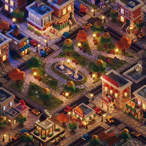 ArtStation - 10K Isometric Town Isometric Town, Low Poly Blender, Isometric Building, Low Poly City, Isometric Map, Model City, 3d Isometric, City Layout, 3d City