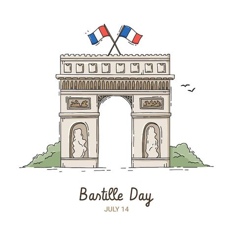 Hand drawn bastille day illustration | Free Vector #Freepik #freevector #bastille-day #national-day #patriot-day #celebration-illustration Celebration Illustration, School Decoration, French Wallpaper, Day Illustration, Bastille Day, Poster Drawing, Grafic Design, School Project, School Decorations