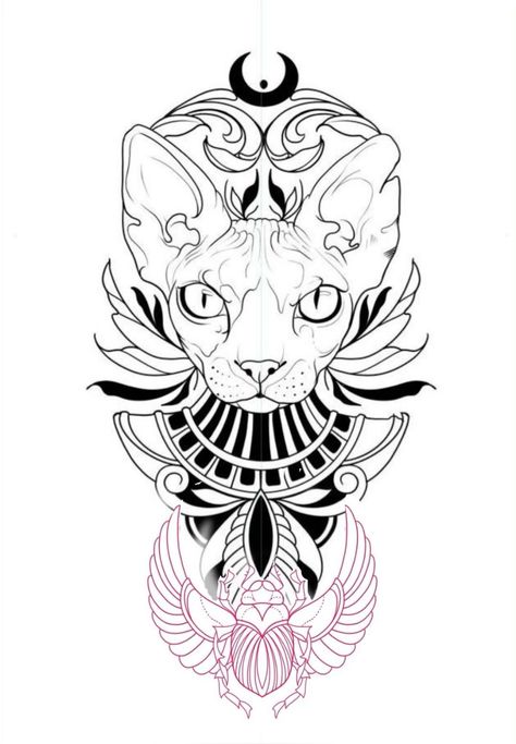 Sketches Cat, Sphinx Tattoo, Geometric Tattoo Hand, Egyptian Cat Tattoos, Tattoos Sketches, Feminine Shoulder Tattoos, Satanic Tattoos, Cat Tattoo Ideas, Tier Tattoo