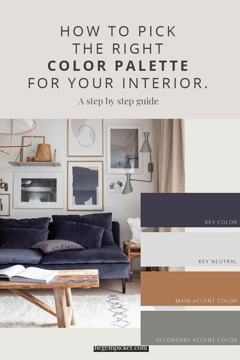 How to pick the right color palette for your interior. | The Gem Picker Colorful Interior Palette, Grey Blue Brown Color Scheme Living Room, Colors That Complement Gray, Color Palette For Small Home, Scandinavian Living Room Color Palette, Color Palette For Living Room, Interior Color Ideas, Apartment Color Palette, Colour Interior Design