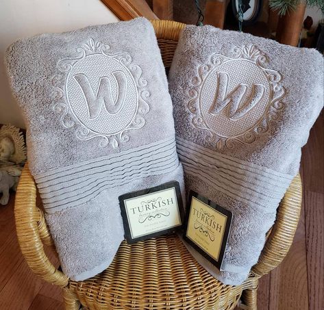 Project Inspiration - Newest Customer Projects | Designs By JuJu Embroidery Blog! Machine Embroidery Gifts, Towel Embroidery Designs, Monogrammed Bath Towels, Embroidered Bath Towels, Designs By Juju, Sewing Machine Embroidery, Monogram Towels, Towel Embroidery, Machine Embroidery Projects