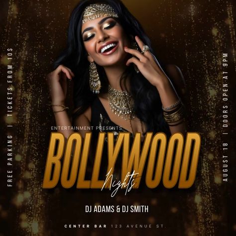 Design created with PosterMyWall Bollywood Night Flyer, Bollywood Night, Parking Tickets, Club Poster, Party Flyer, Party Night, Flyer Template, Night Club, Night Life